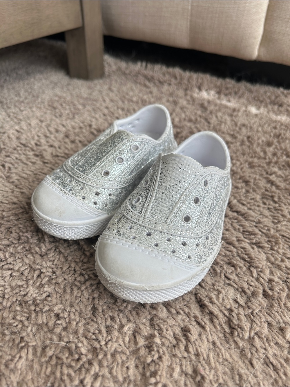 Little Me Silver Glitter Slip-On Kids Sneakers